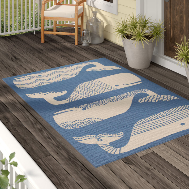 Breakwater Bay Janiyah Patterned Whales Blue/White Indoor/Outdoor Area